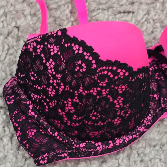 Victorias Secret Balconette Bra 34C Underwire Pink Lace Padded Y2K Coquette - Picture 4 of 11